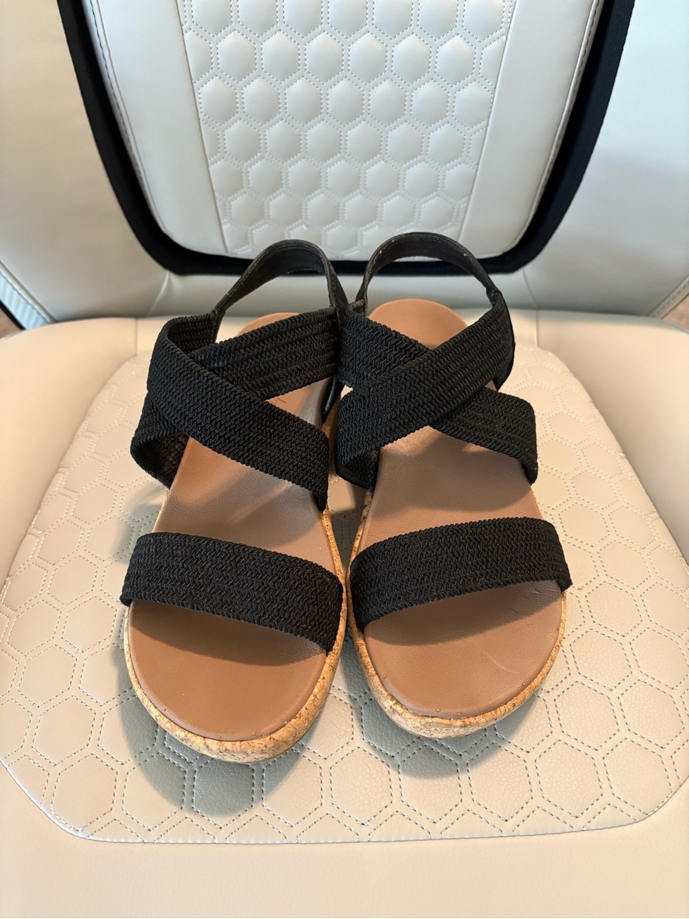 Skechers Arch Fit Elastic Strap Cork-Trim Sandals in Black